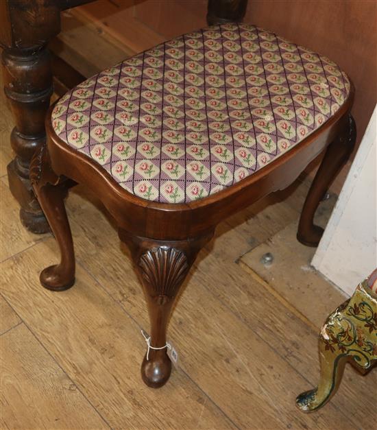 A George I style walnut dressing stool